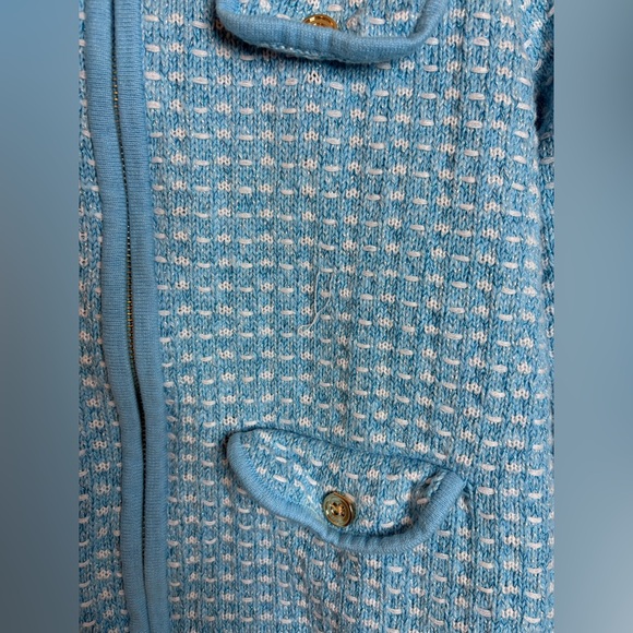 Women’s Talbots collared zip cardigan jacket light blue&white tweed size SP - Picture 7 of 10